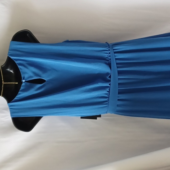 AB Studio Maxi Dress, blue, lace top, belted, L, lined, NWT - Picture 4 of 9
